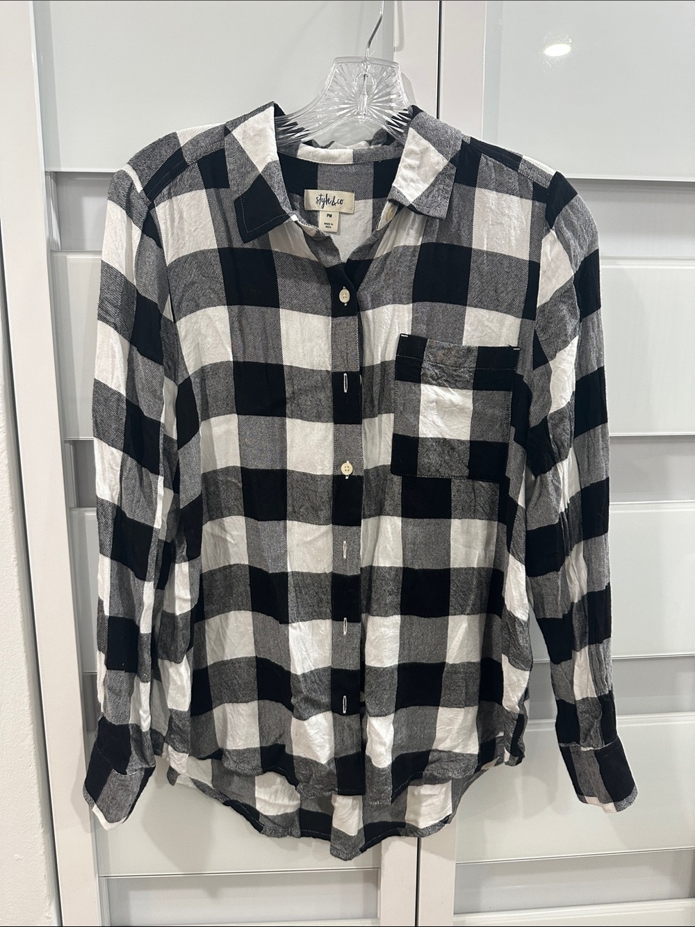 Style & Co. Black and White Buffalo Plaid Button-Down Shirt